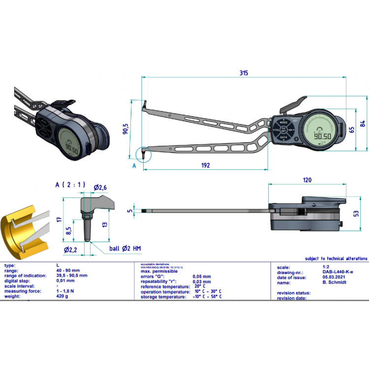 Kroeplin H440 Mekanik İç Çap Kanal Komparatörü '40-90 mm' | H440