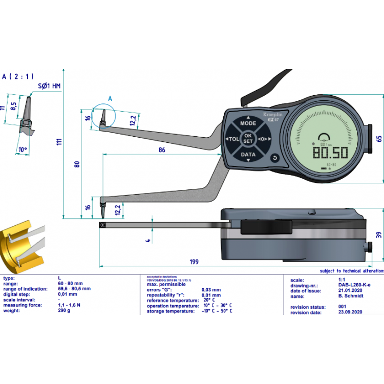 Kroeplin Dijital İç Çap Kanal Komparatörü '60-80 mm' | L260