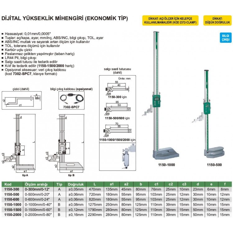 Insize Tek Sütunlu Dijital Mihengir | 1150-300 Insize Tek Sütunlu Dijital Mihengir | 1150-300